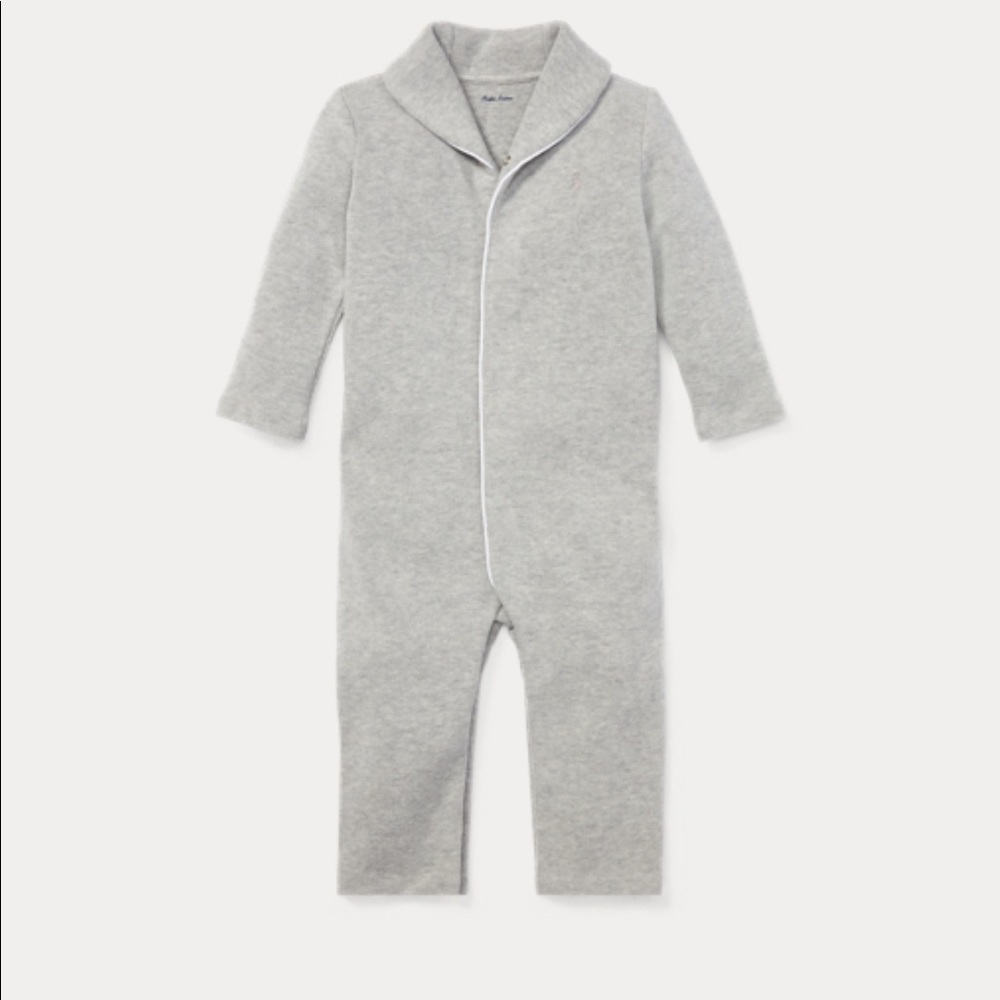 Ralph Lauren Shawl Neck Grey Romper White Piping